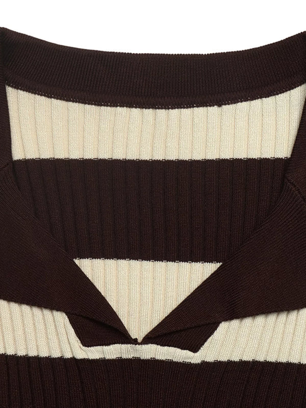 Striped Ribbed Knit Long Sleeve Sweater view 6