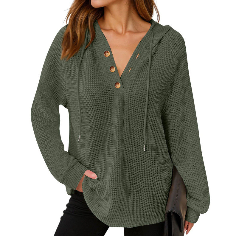 Women's Waffle-Weave Loose-Fit Hooded Top product image
