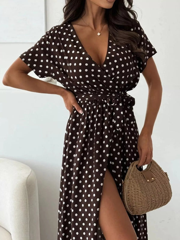 Polka Dot Surplice Maxi Dress with Slit view 15