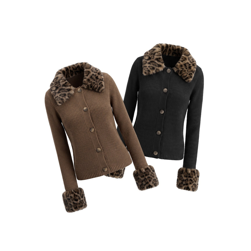 Women's Leopard Print Knit Cardigan-Splashis