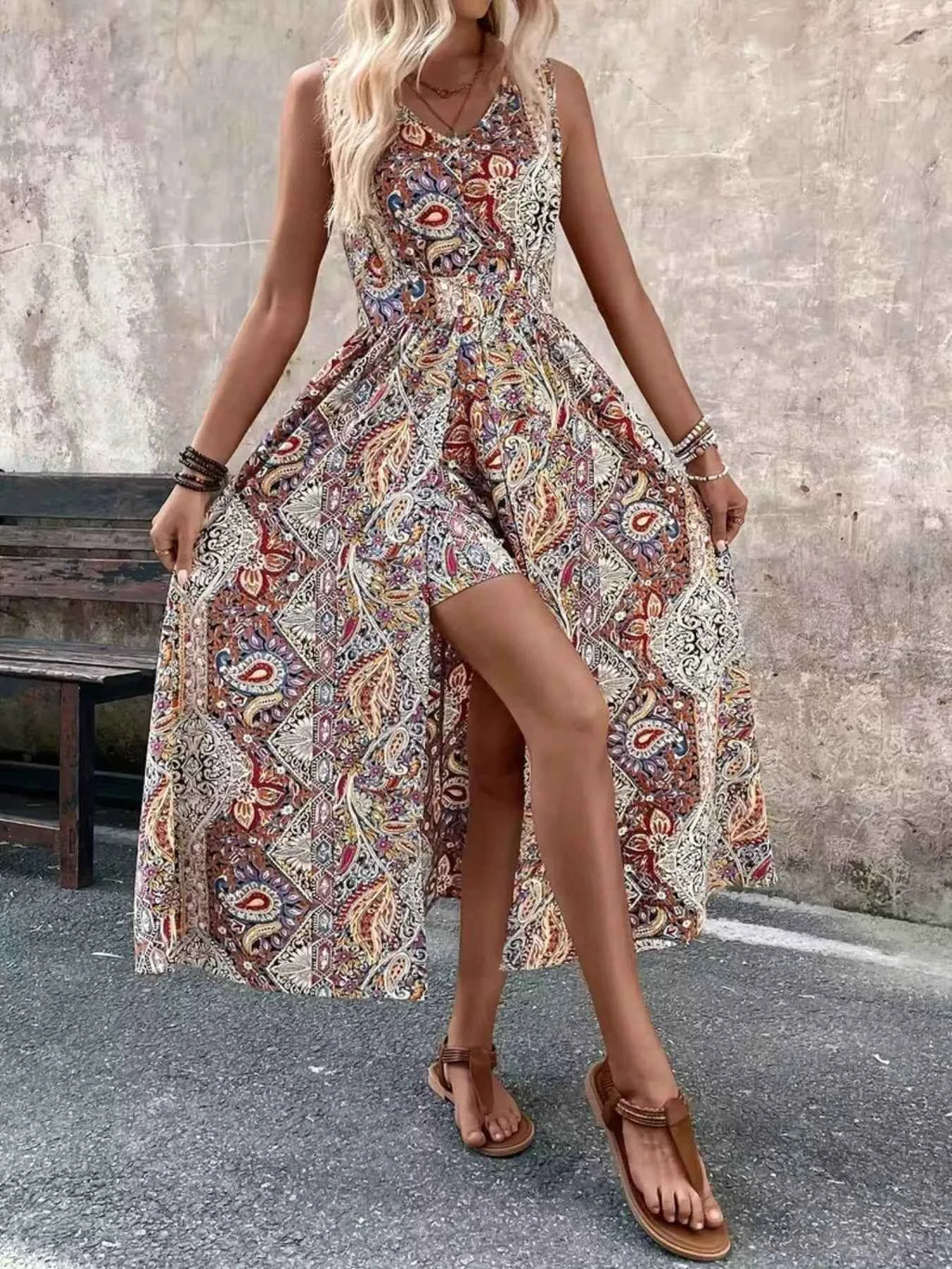Sleeveless paisley print romper — additional view 3