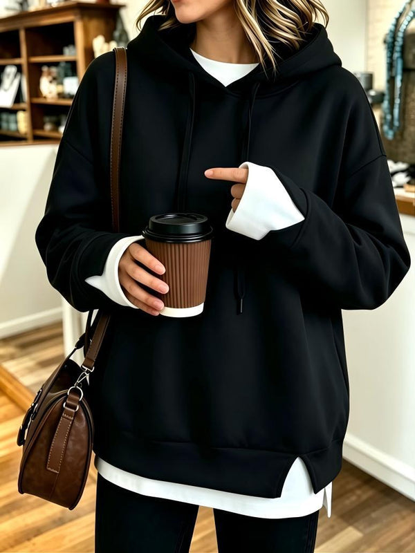 Black layered-look hooded sweatshirt for women