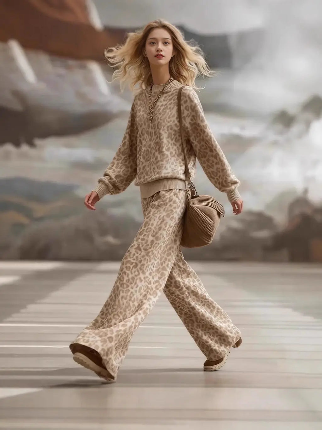 Printed sweatshirt and wide-leg pants set for women, image 5