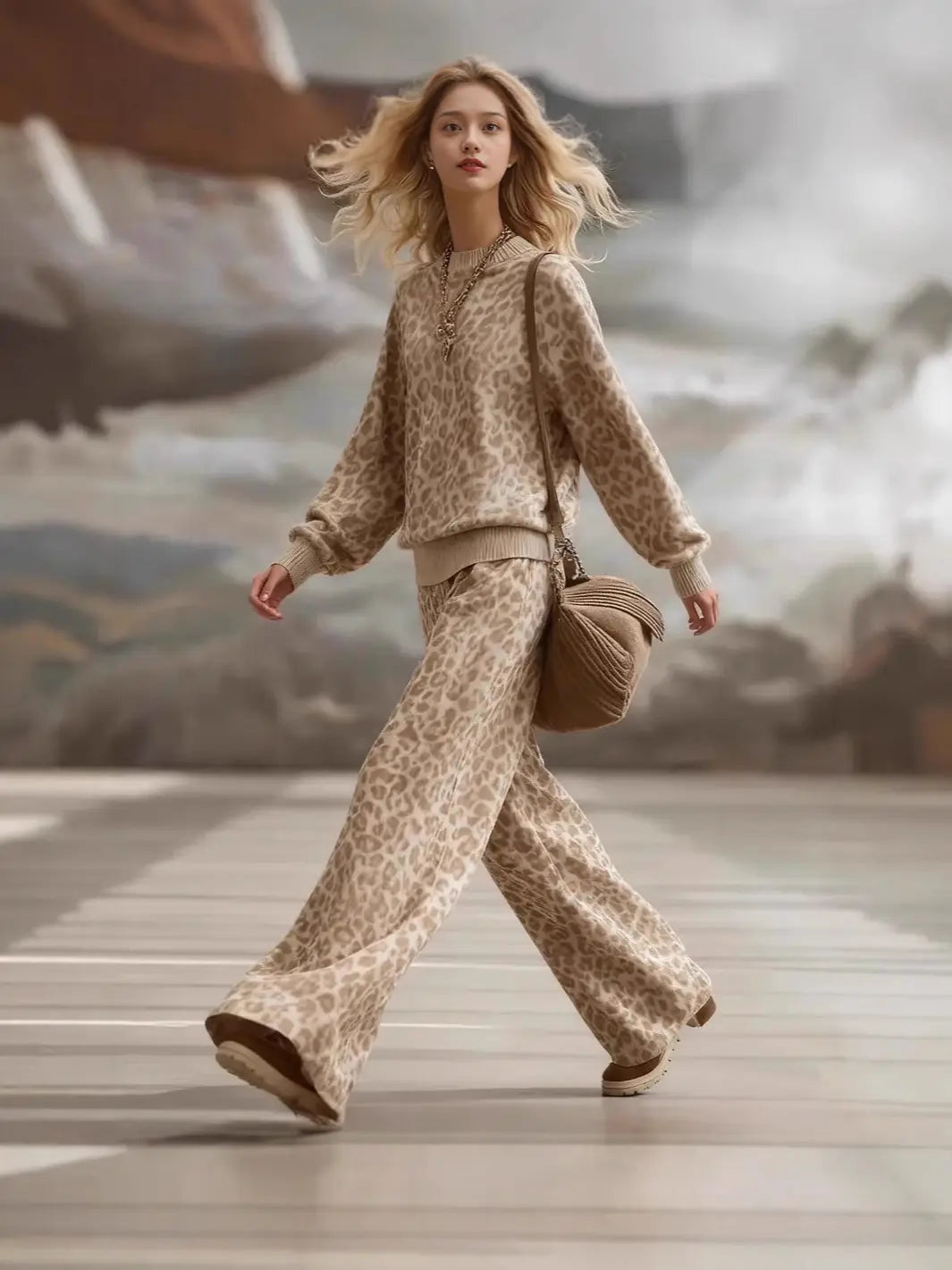Printed sweatshirt and wide-leg pants set for women, image 5