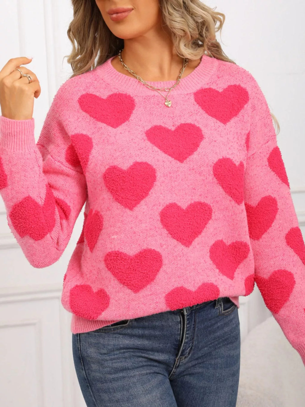 Valentine's Day Heart Pattern Round Neck Sweater view 8