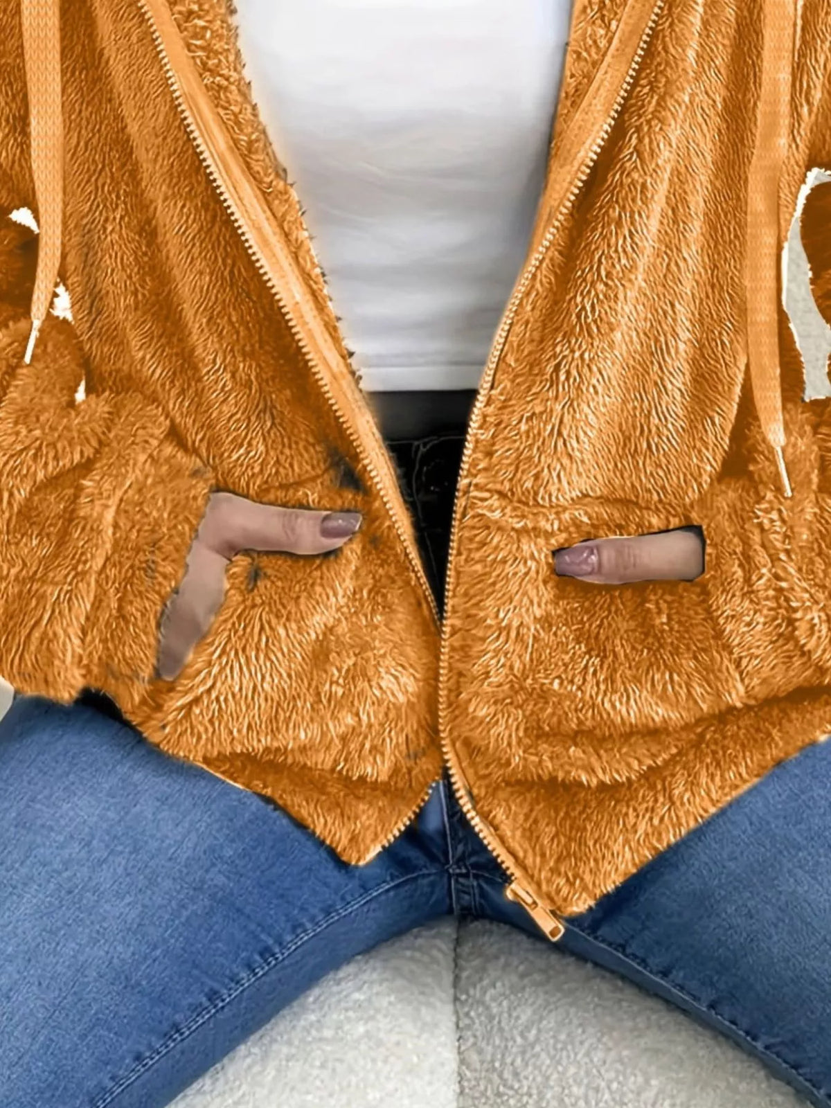 Drawstring Fleece Zip-Up Outerwear, product view 14