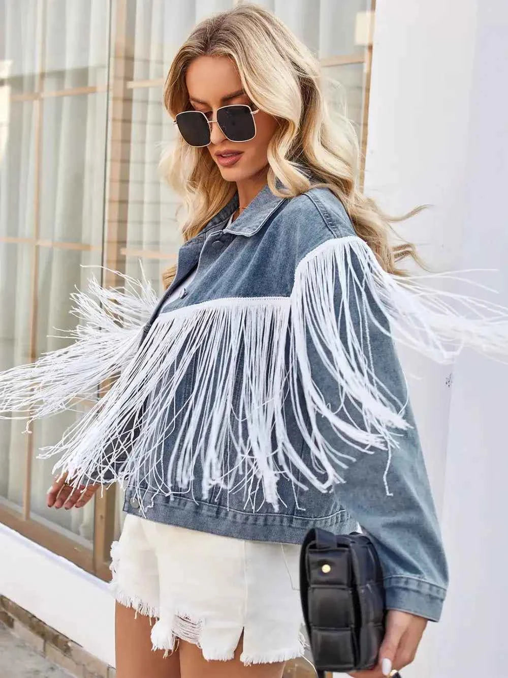 Tassel button-up denim jacket — additional view 4