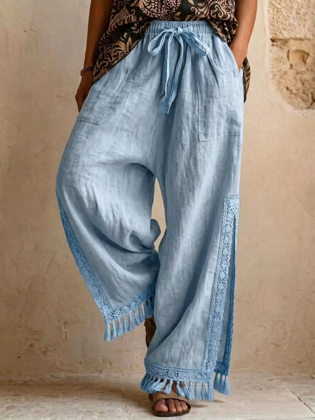Lace-tassel bohemian wide-leg pants product image