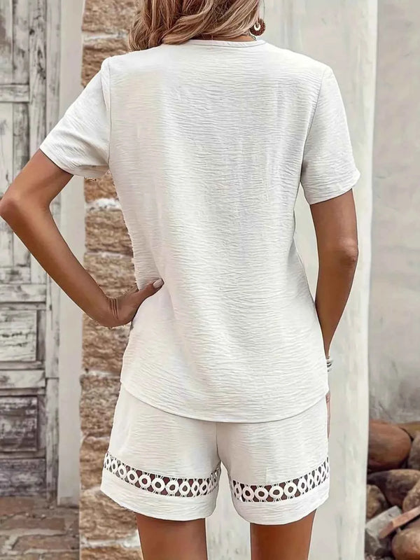 Lace trim V-neck loungewear set — additional view 2