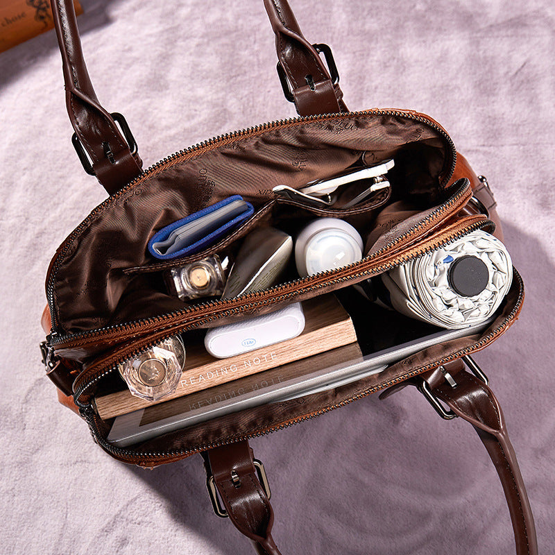 Women's PU Leather Crossbody Bag – Splicing Shoulder Tote, front product view