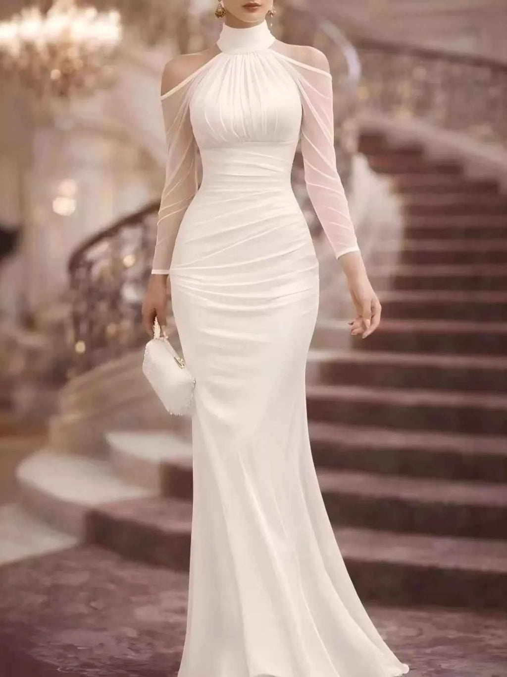 Cold shoulder mesh sleeve maxi dress — additional view 4