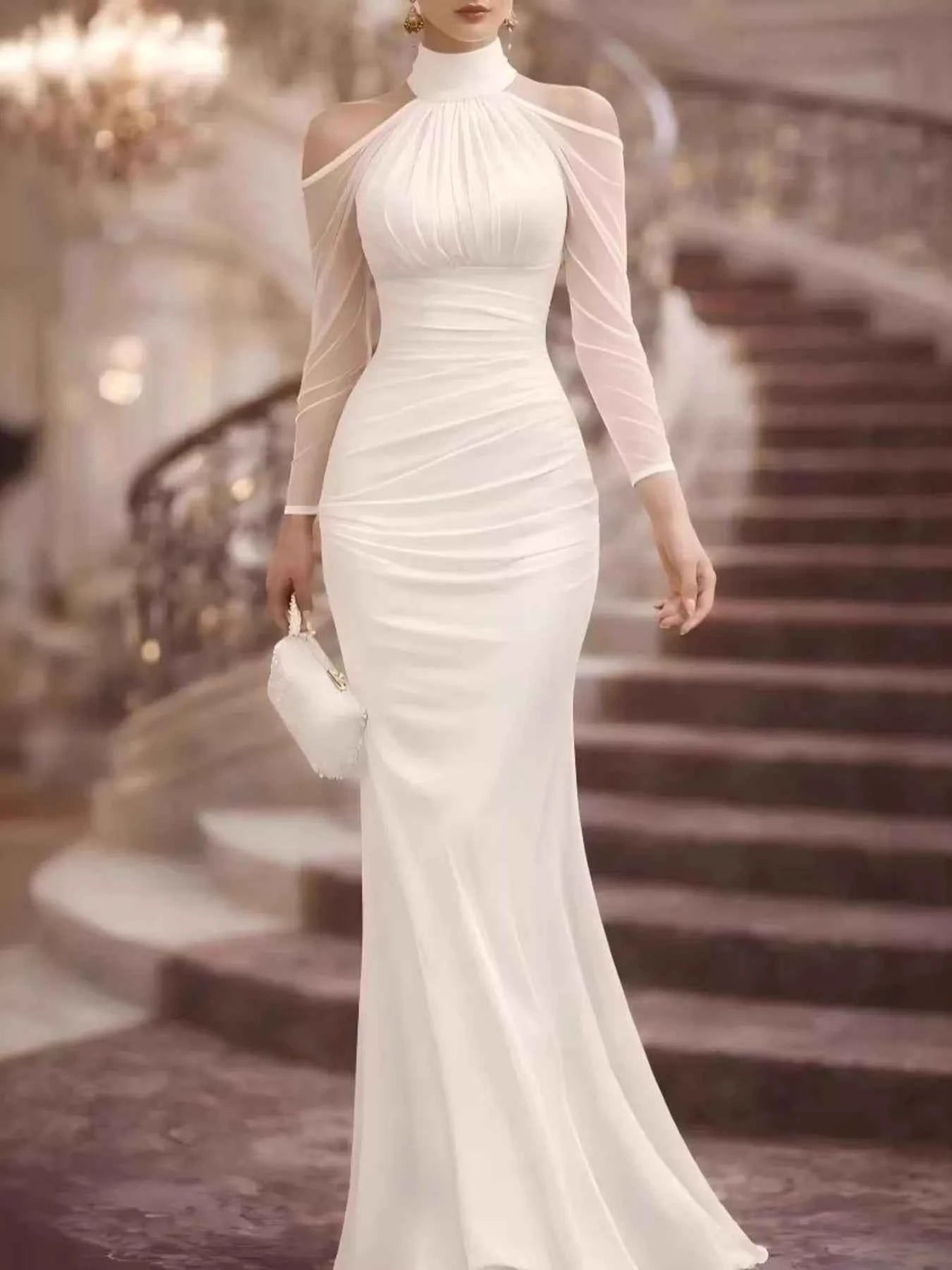 Cold shoulder mesh sleeve maxi dress — additional view 4
