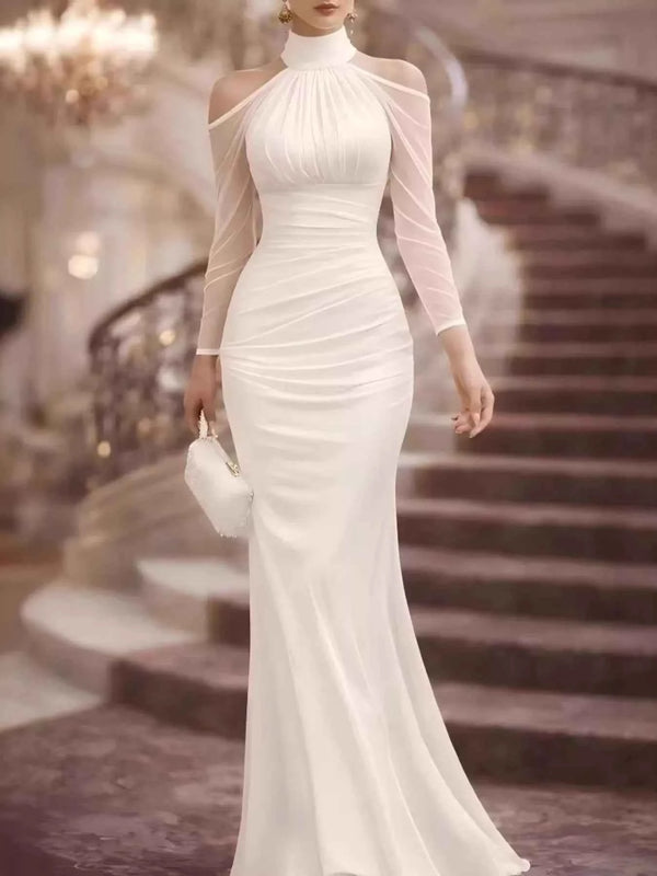 Cold shoulder mesh sleeve maxi dress — additional view 4