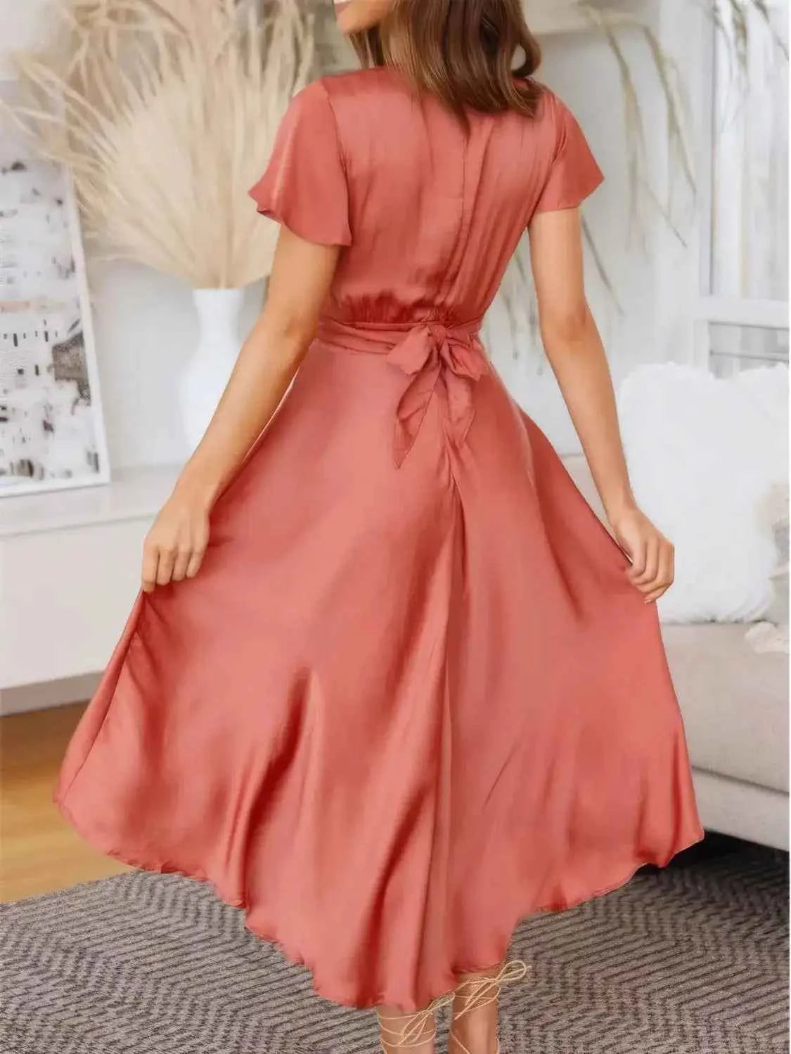 High-Low Plunge Flutter Sleeve Dress view 3