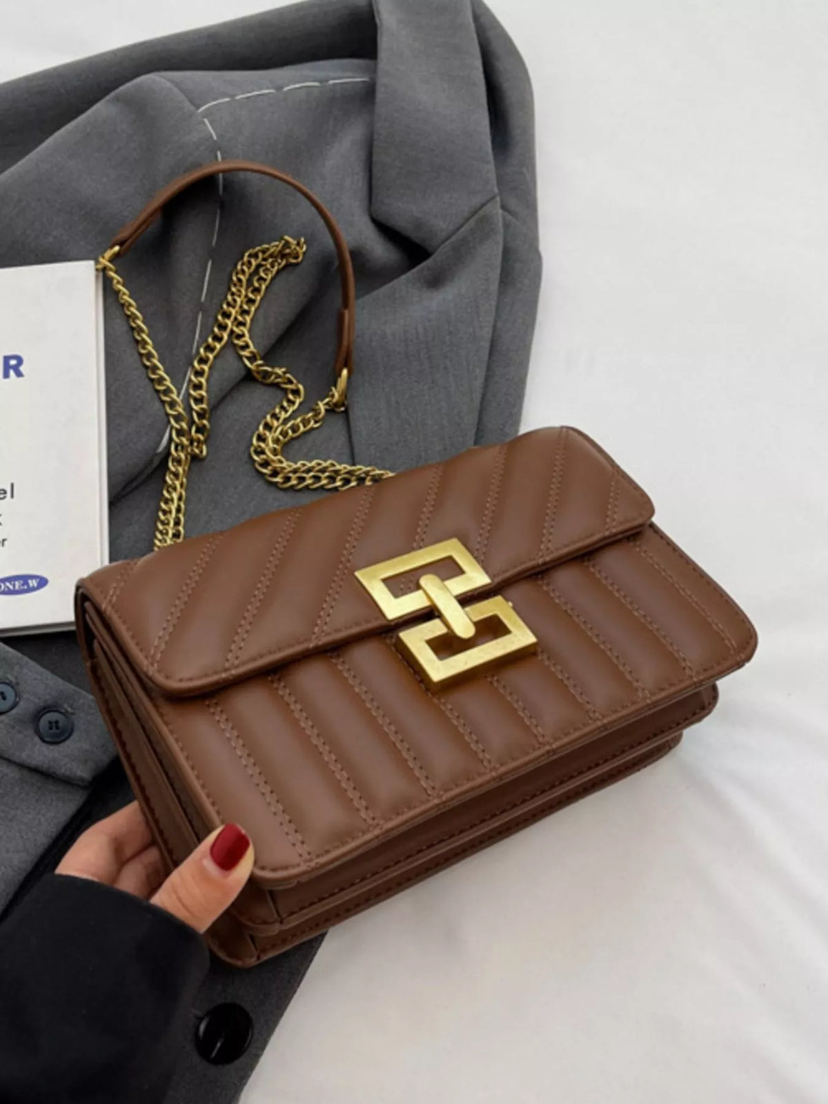 Quilted Flap Chain Shoulder Bag, side product view