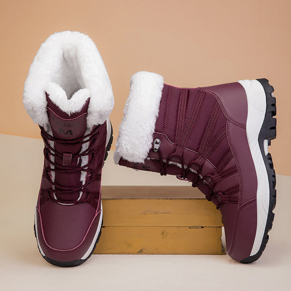 Wine red padded winter boots