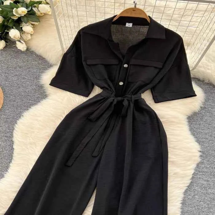 Belted tie waist wide leg jumpsuit — additional view 3