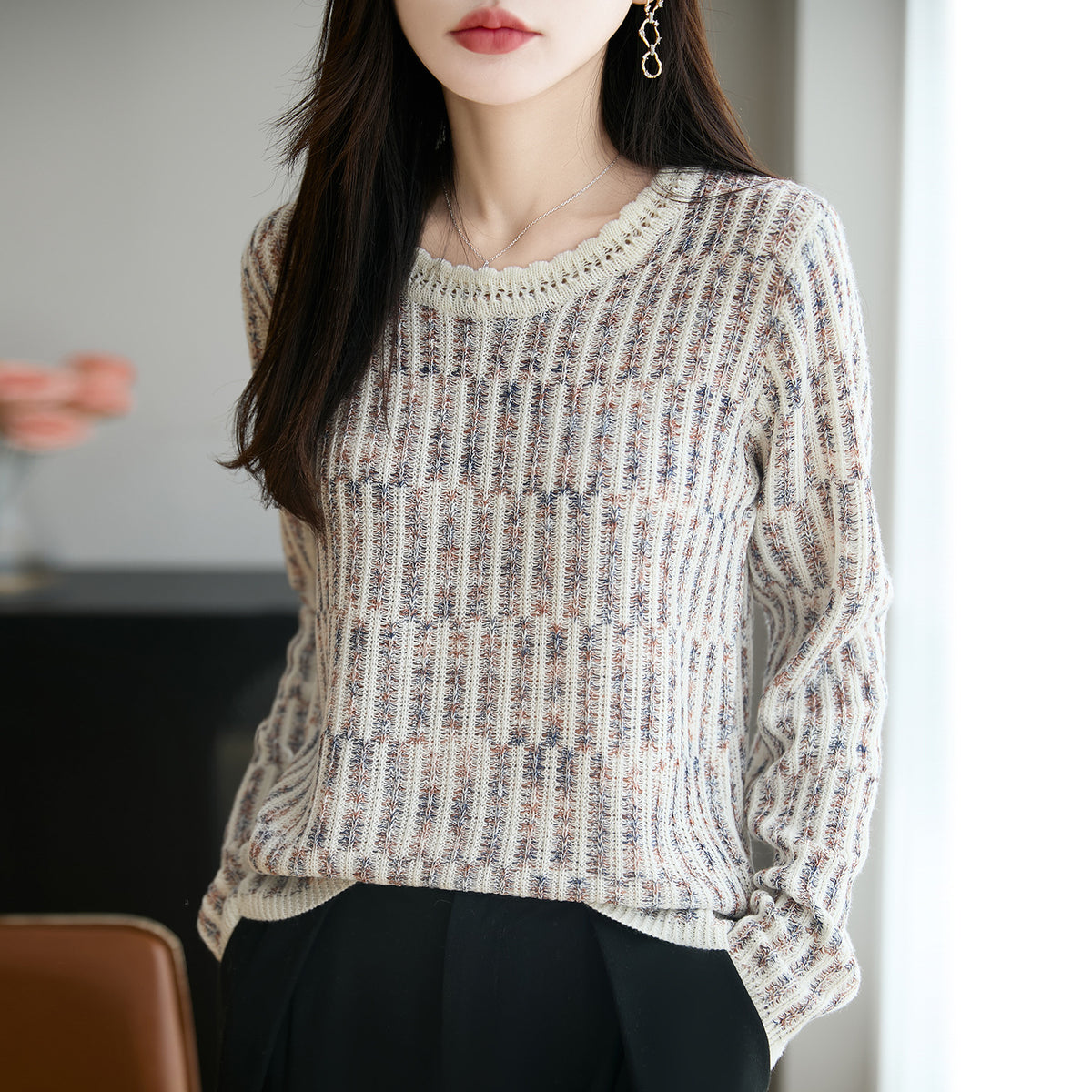 Hollow-Knit Crew Neck Sweater – view 4