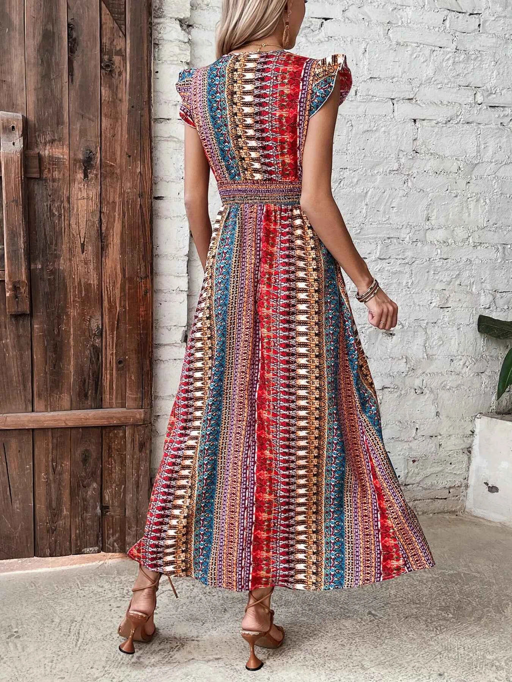 Boho print ruffle sleeve slit dress — additional view 6