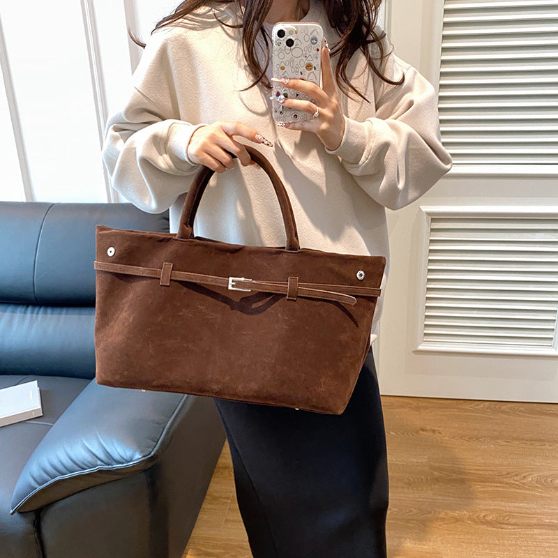 Faux Suede Tote Bag for Women – Large Capacity Shoulder Handbag, side product view