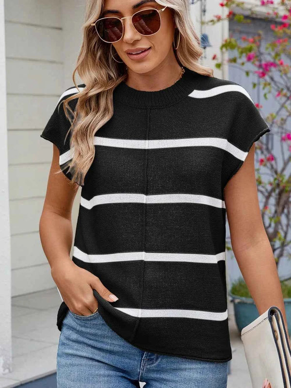Exposed Seam Striped Knit Top-Knit Tops-Splashis-Splashis