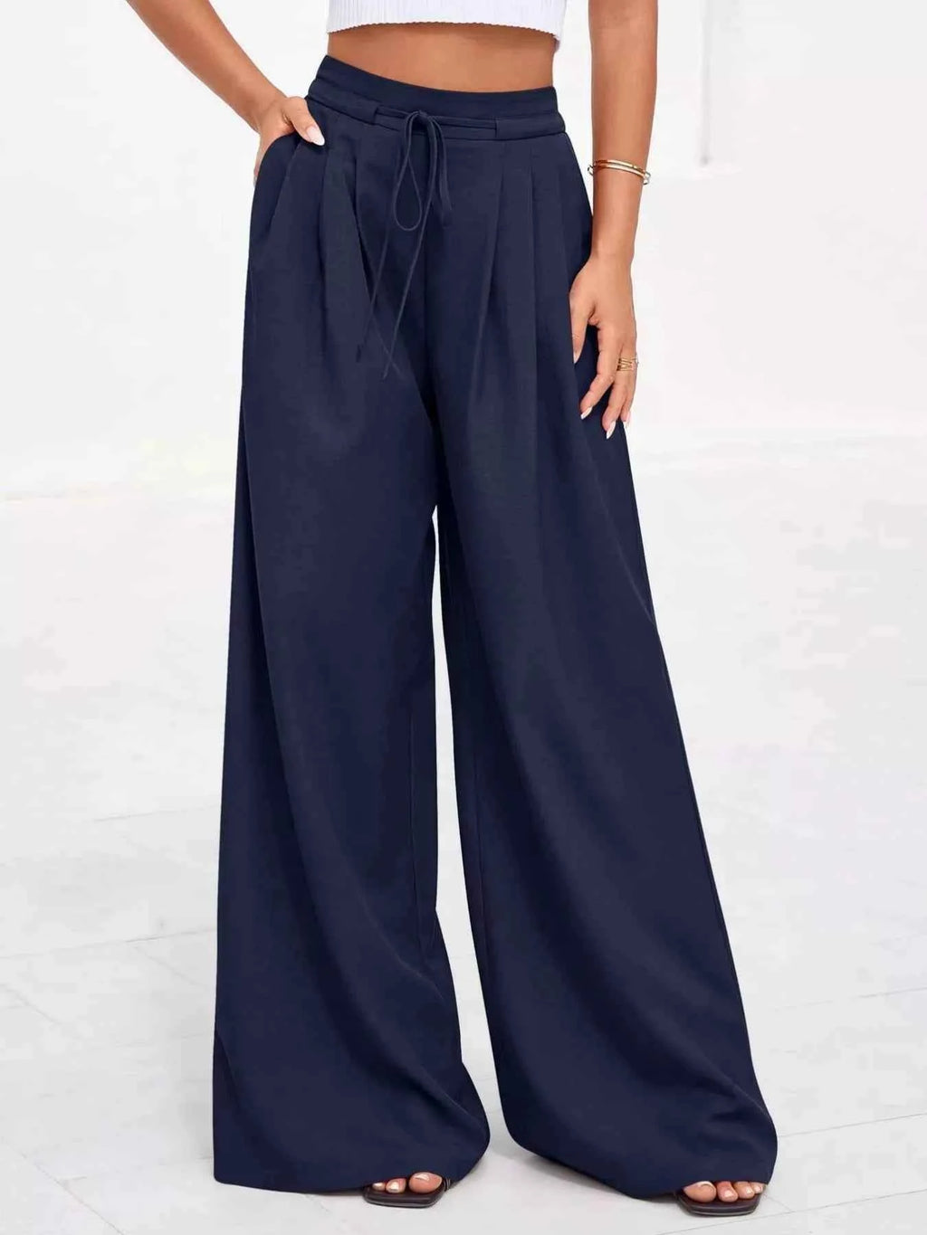 Full Size Plus Size High-Waisted Wide-Leg Pants for Effortless Style-Bottom-Splashis-Color:Dark Blue-Size:3XL-Splashis