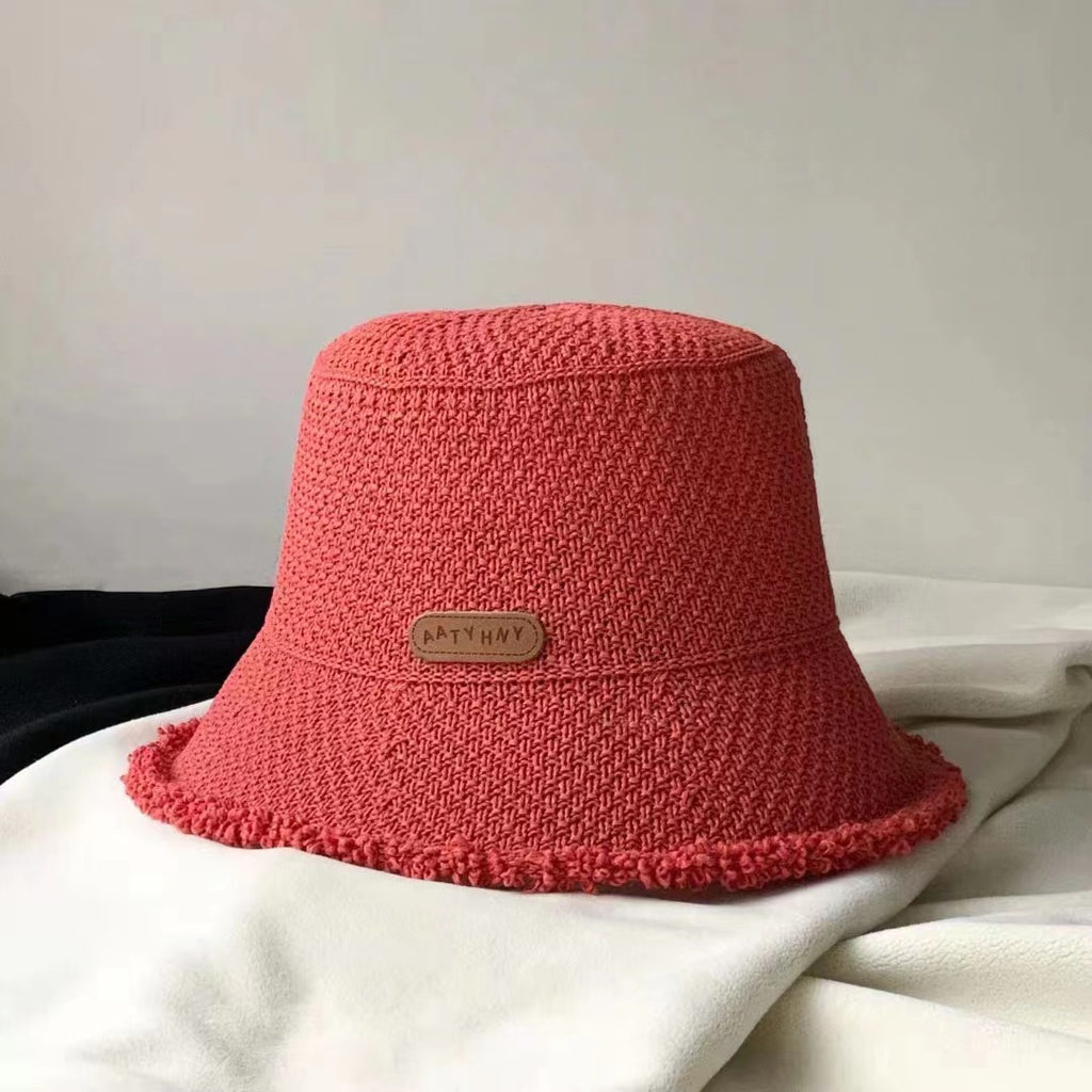 Skin Red raw-edge bucket sun hat for women