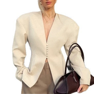 V-Neck Fitted Blazer for Women, alternate product view