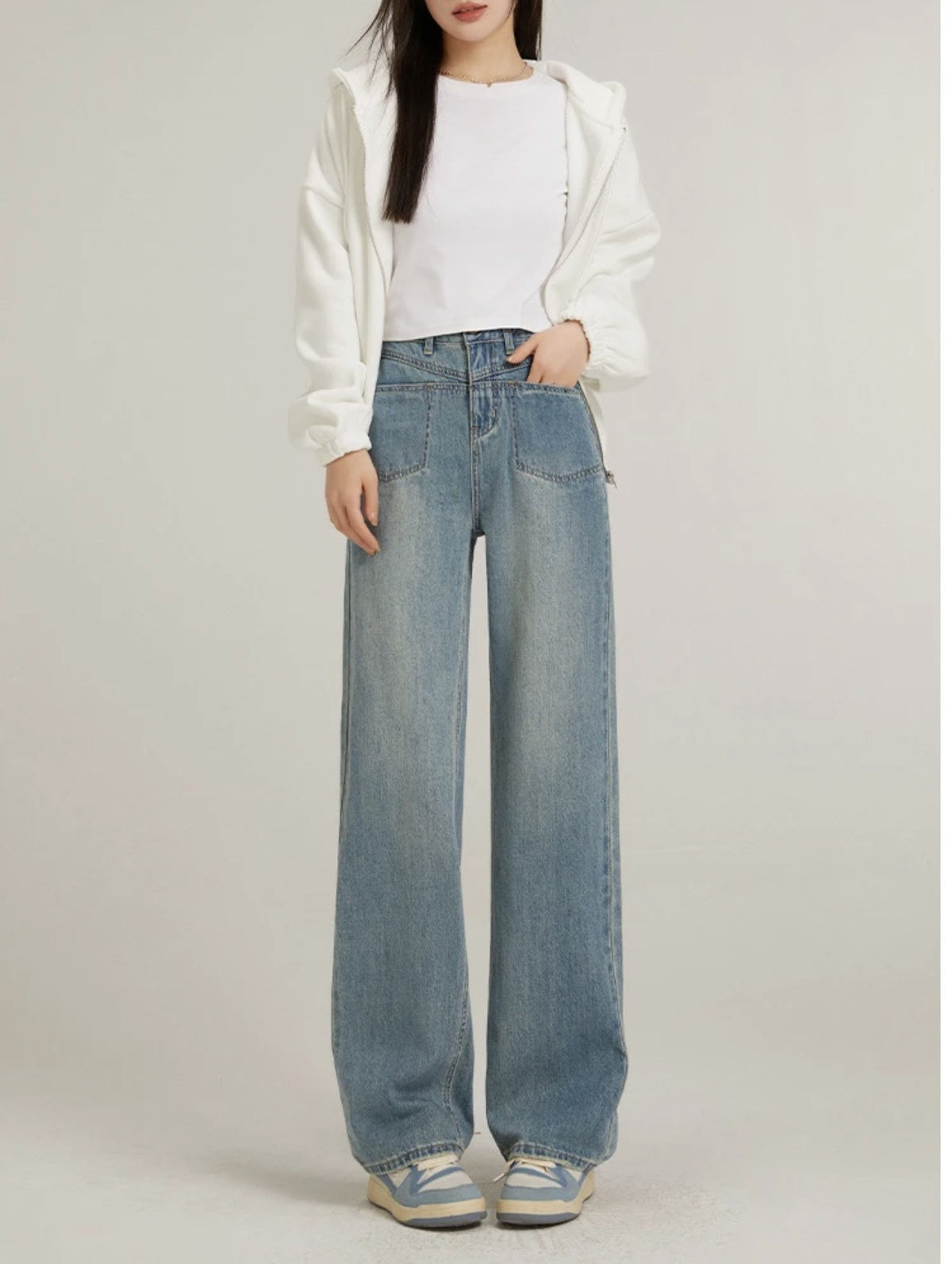 Wide-Leg Jeans for Women – Light Blue Cotton Denim additional product view