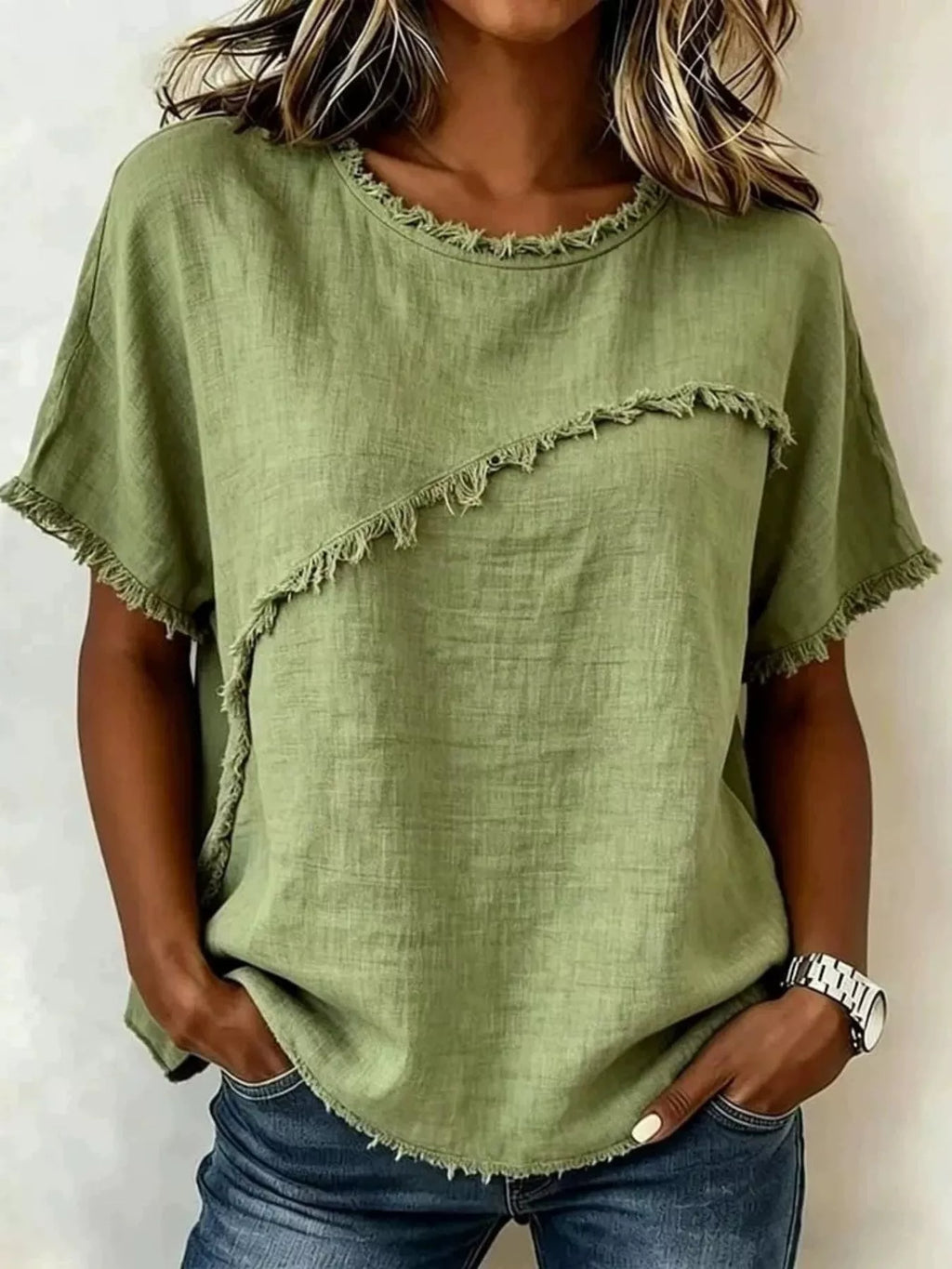 Full Size Frayed Hem Short Sleeve Top Plus Size view 7