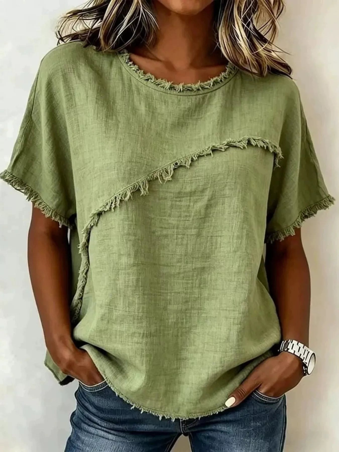 Full Size Frayed Hem Short Sleeve Top Plus Size view 7