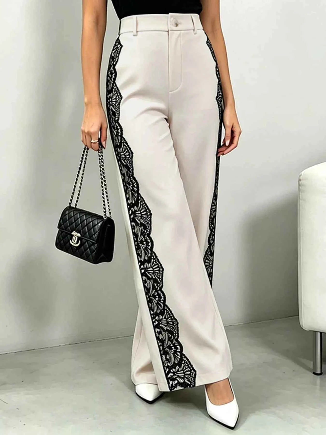 Lace Detail Wide Leg Pants for Chic Comfort and Effortless Style, side product view