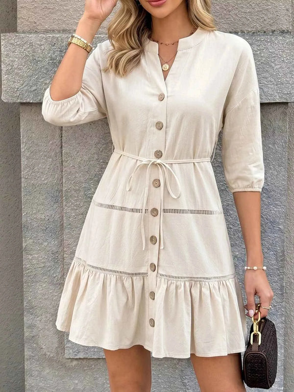 Button-front ruffle hem mini dress — additional view 5