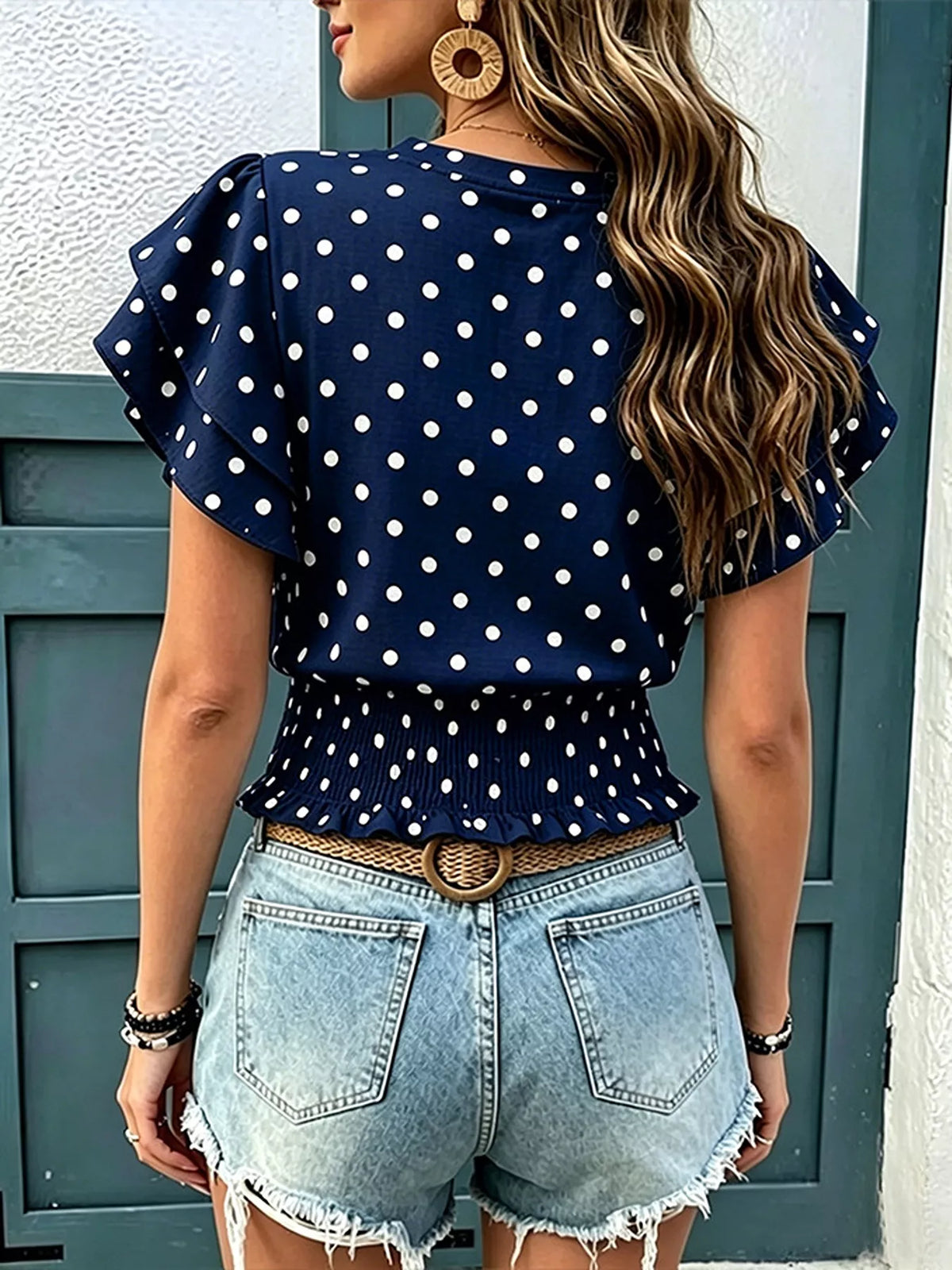 Polka Dot Ruffle Sleeve Blouse, product view 11