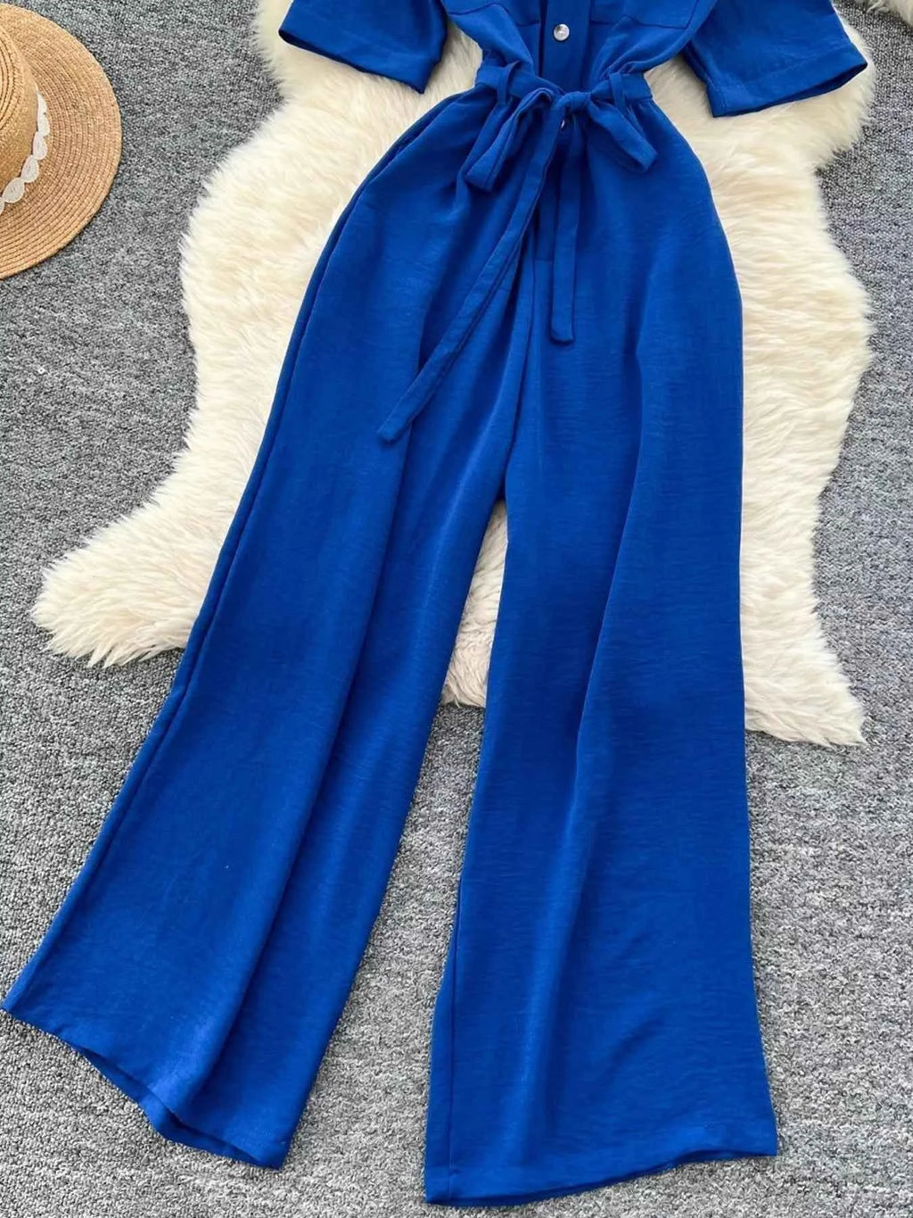 Belted tie waist wide leg jumpsuit — additional view 10