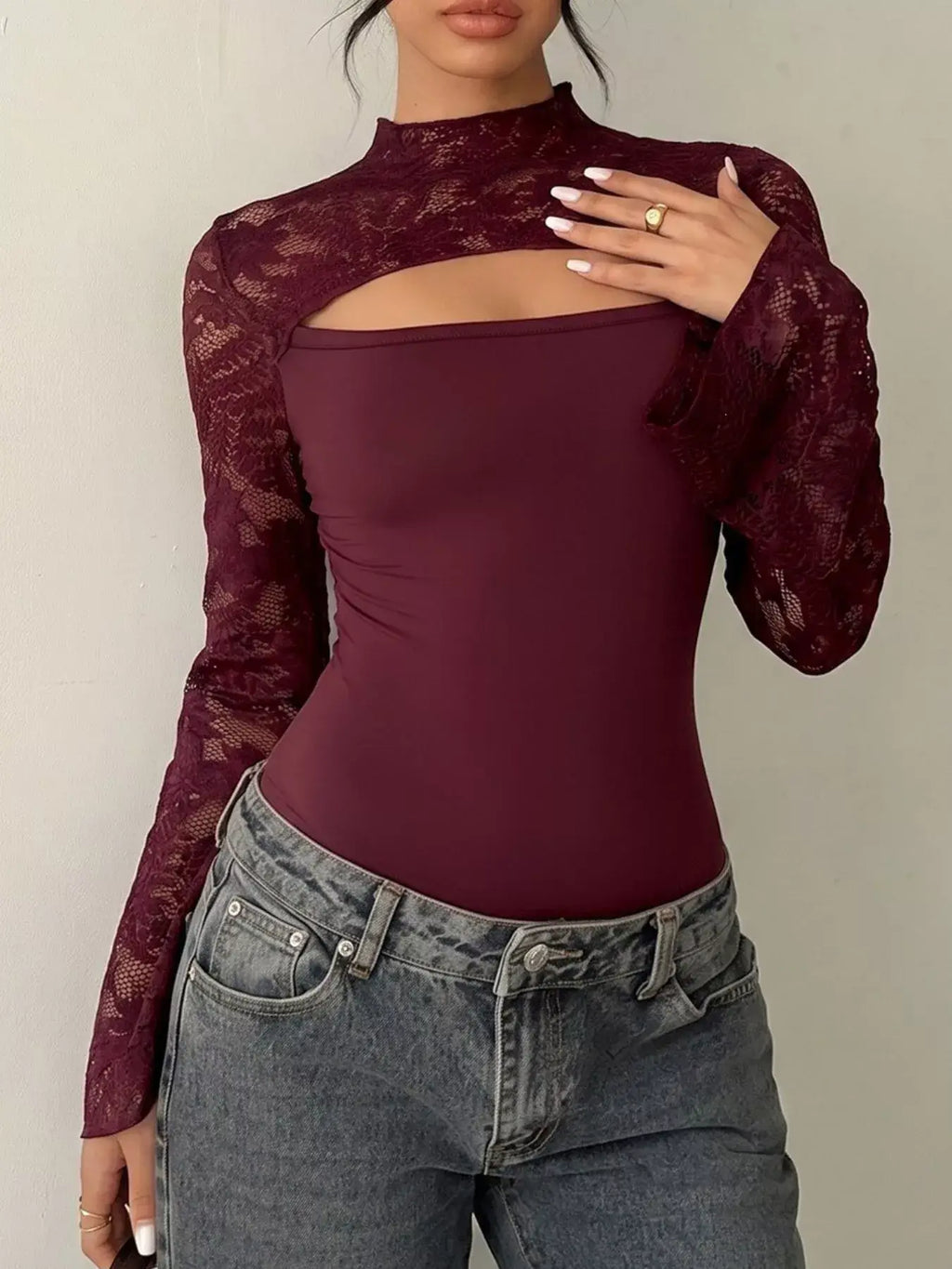 Lace cut-out flare sleeve bodysuit — additional view 3