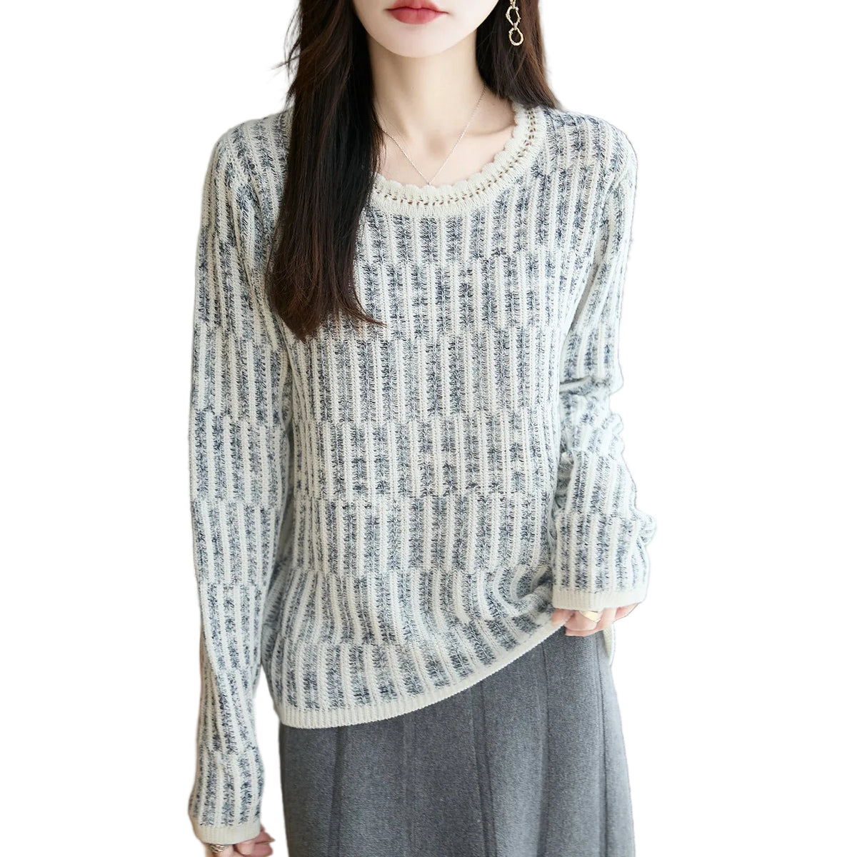 Hollow-Knit Crew Neck Sweater product image