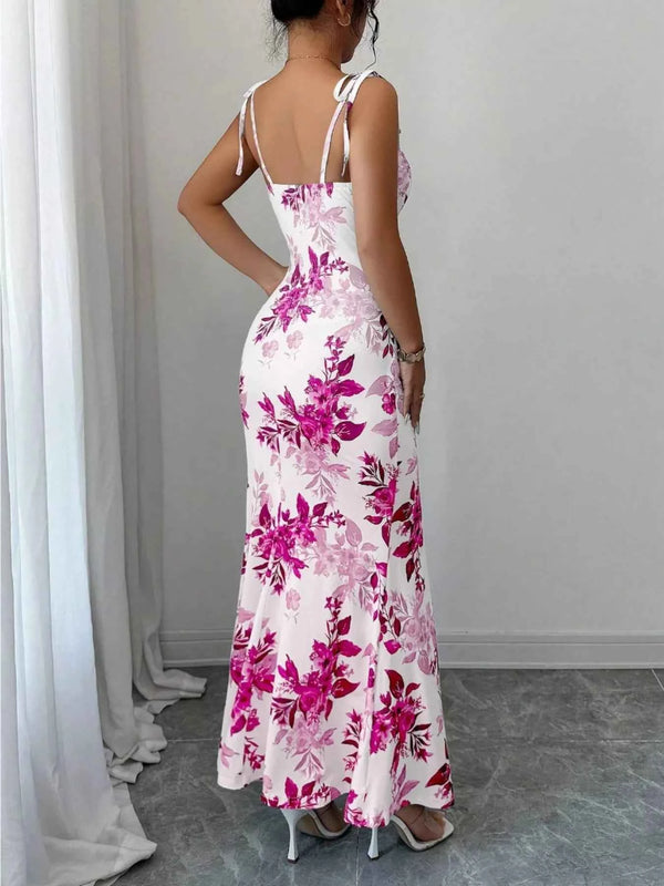 Printed tie strap slit maxi dress — additional view 2