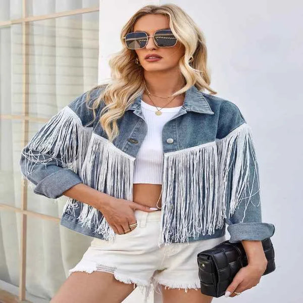 Tassel button-up denim jacket — primary view