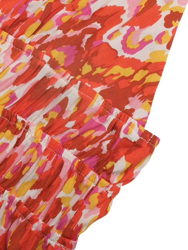 Printed V-neck sleeveless smocked maxi dress — additional view 7