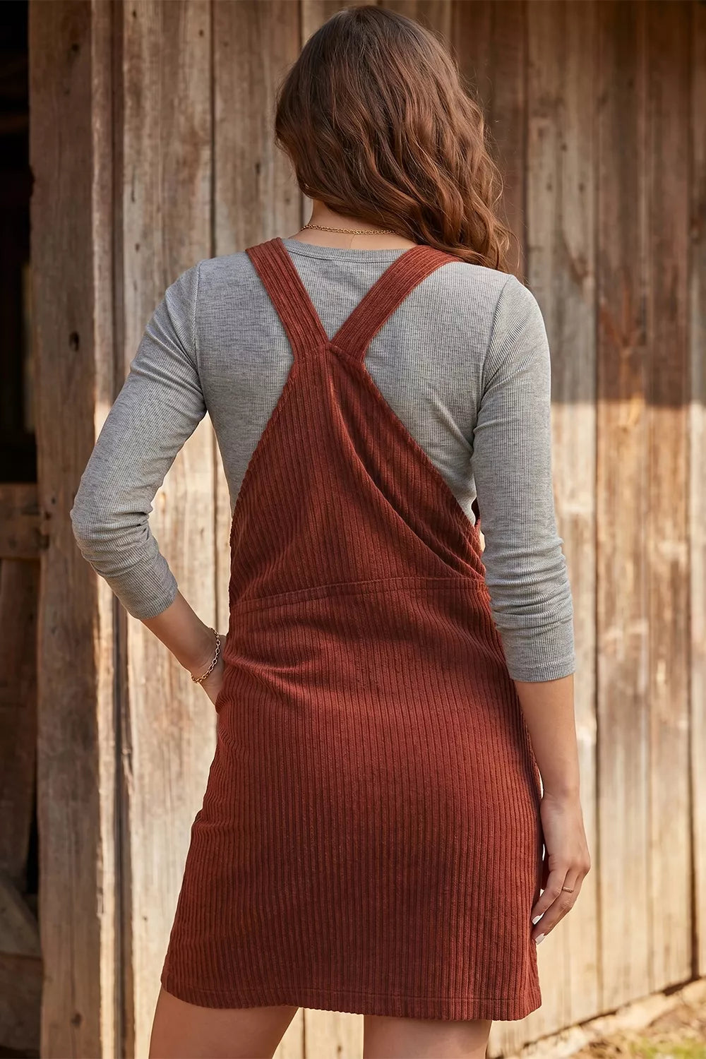 Ribbed Corduroy Zip-Up Sleeveless Pocket Sheath Dress view 6