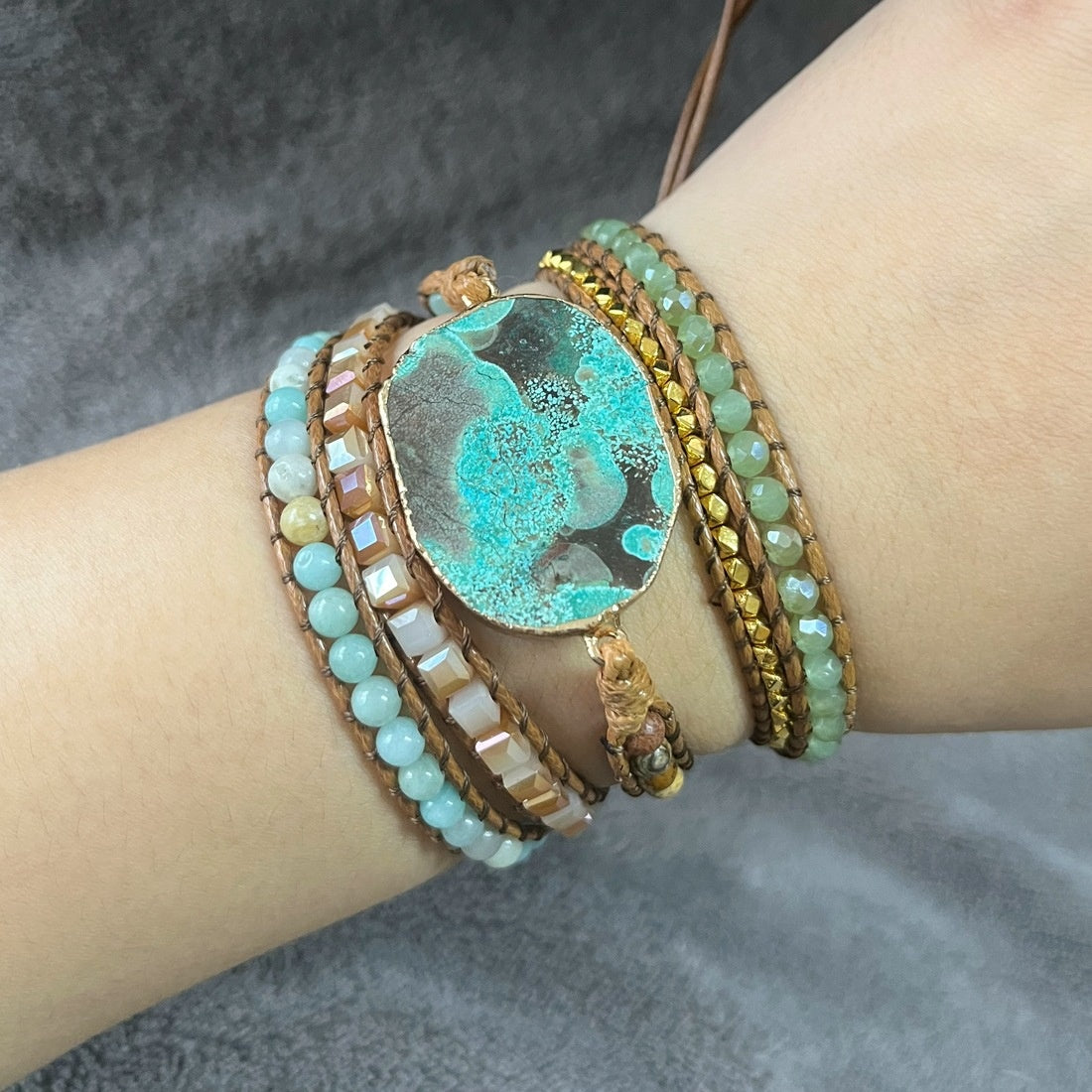 Main product photo of Natural Ocean Stone Wrap Bracelet, natural ocean stone wrap bracelet