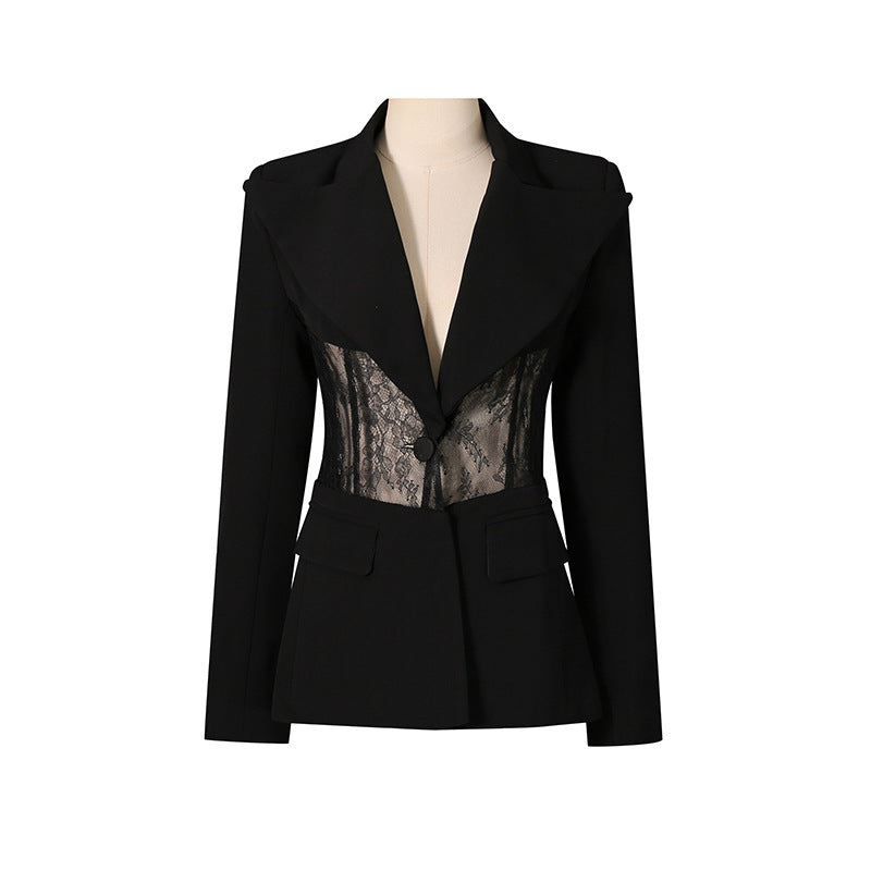 Lace Trim Fitted Blazer for Women, close-up product view