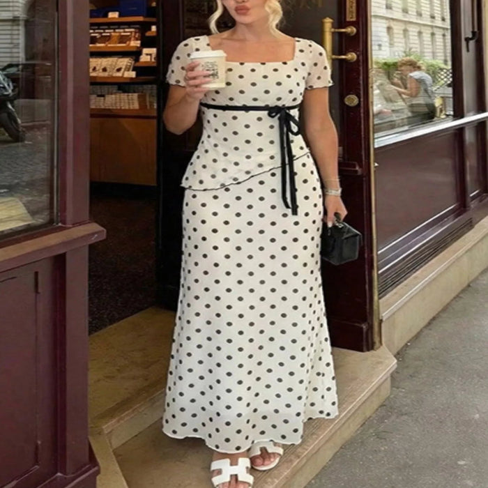 Polka Dot Square Neck Top and Skirt Set — primary view