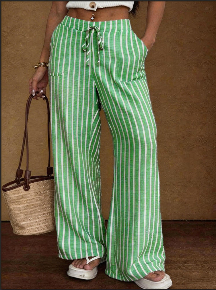 Striped lace-up wide-leg trousers product image