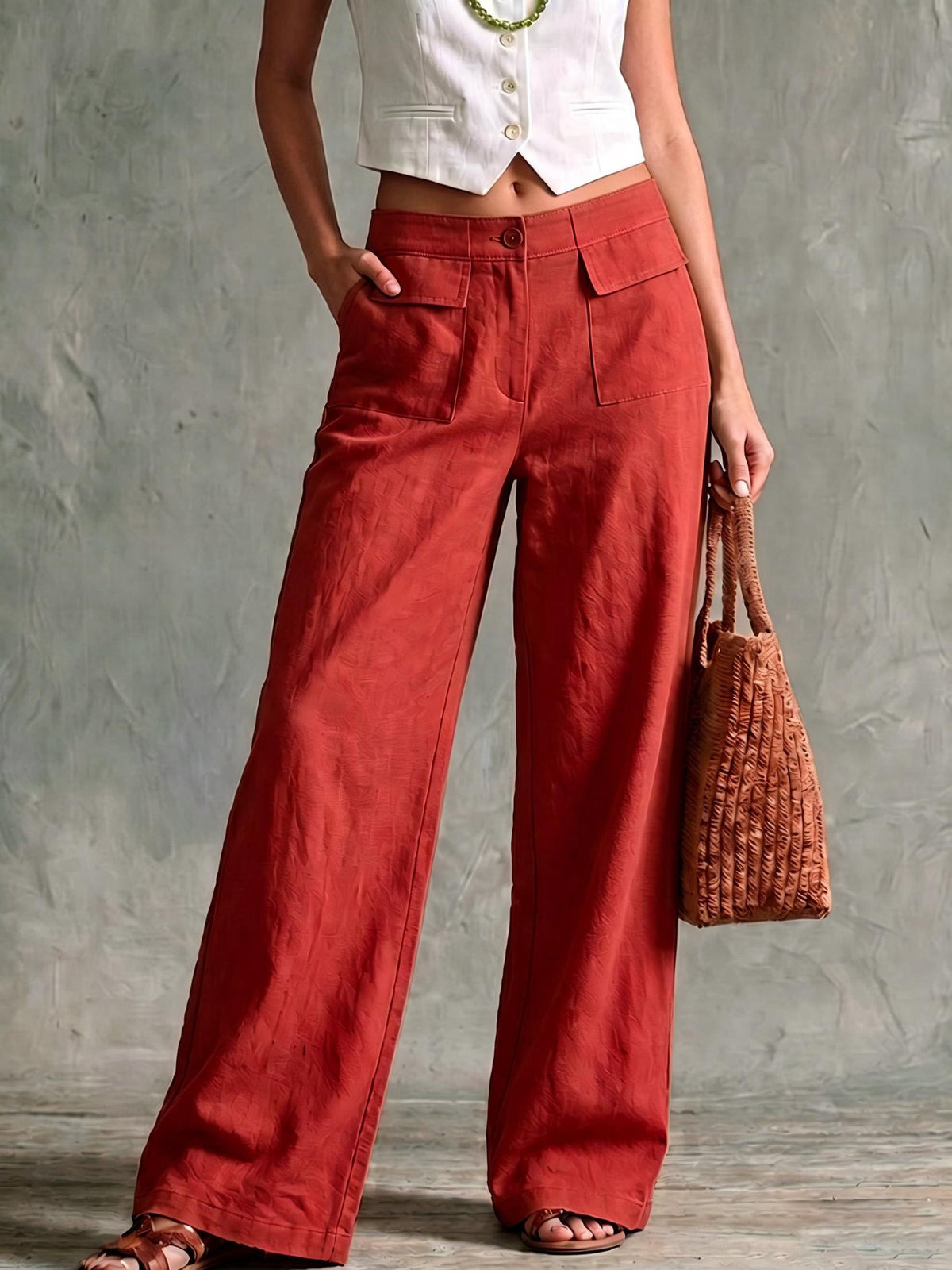 Solid-color elastic-waist casual pants product image