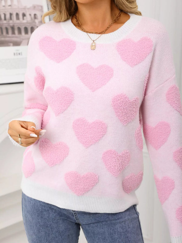 Valentine's Day Heart Pattern Round Neck Sweater view 4