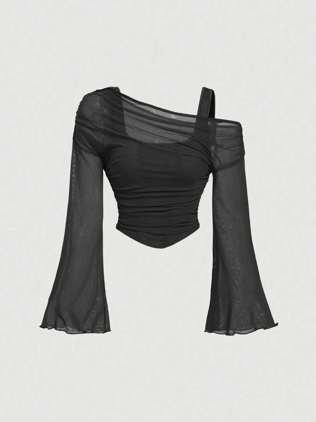 Product detail photo of Mesh Neck Pleated Long Sleeve Top, Blouse, mesh neck pleated long sleeve top, everyday style