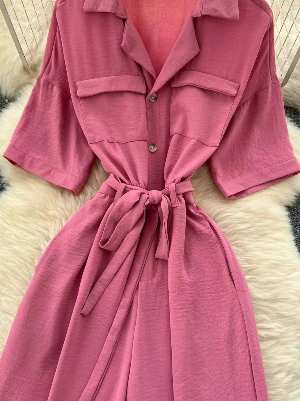 Belted Tie Waist Wide Leg Jumpsuit-Jumpsuit-Splashis-Splashis