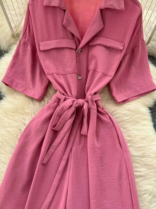 Belted Tie Waist Wide Leg Jumpsuit-Jumpsuit-Splashis-Splashis
